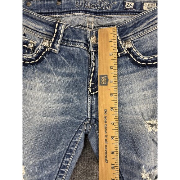 Miss Me Jeans Womens 26 Bootcut Distressed Embellished Rhinestone JE5152B71 - Picture 4 of 8